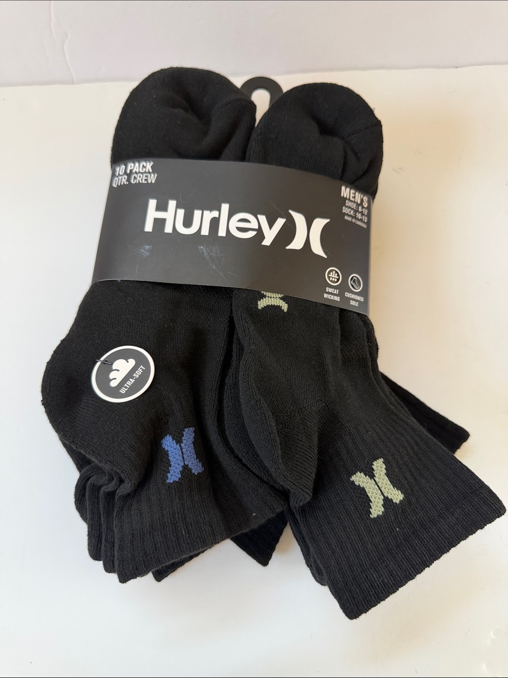 New Men’s Hurley 10 Pack QTR Crew Socks